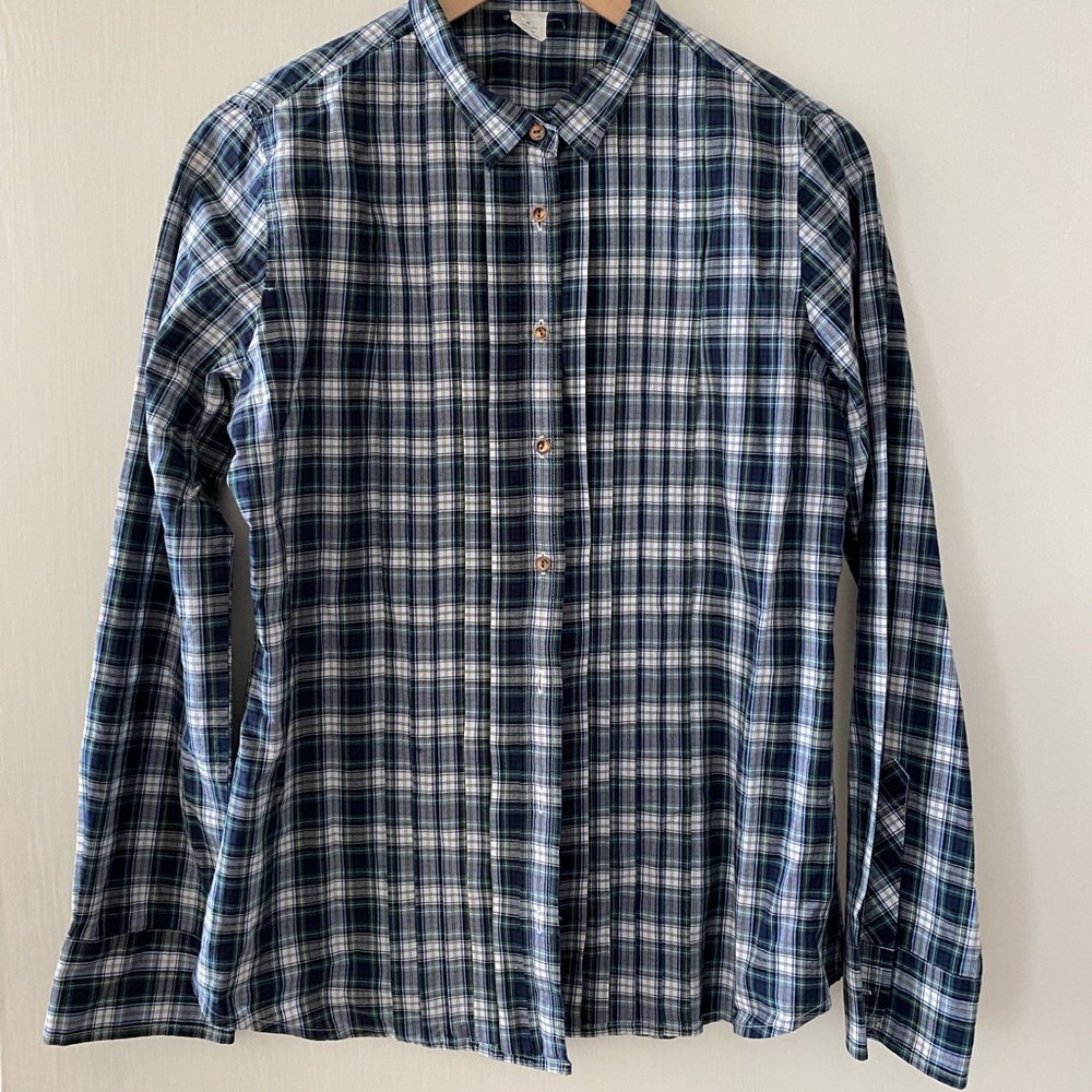 JCrew plaid tuxedo blouse size M